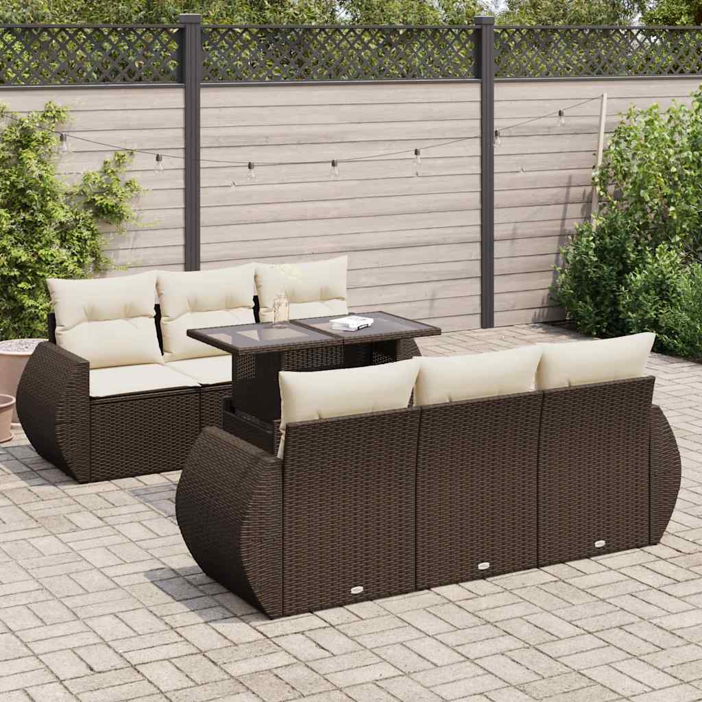 vidaXL 7-Piece Lounge Set with Cushions Poly Rattan Black