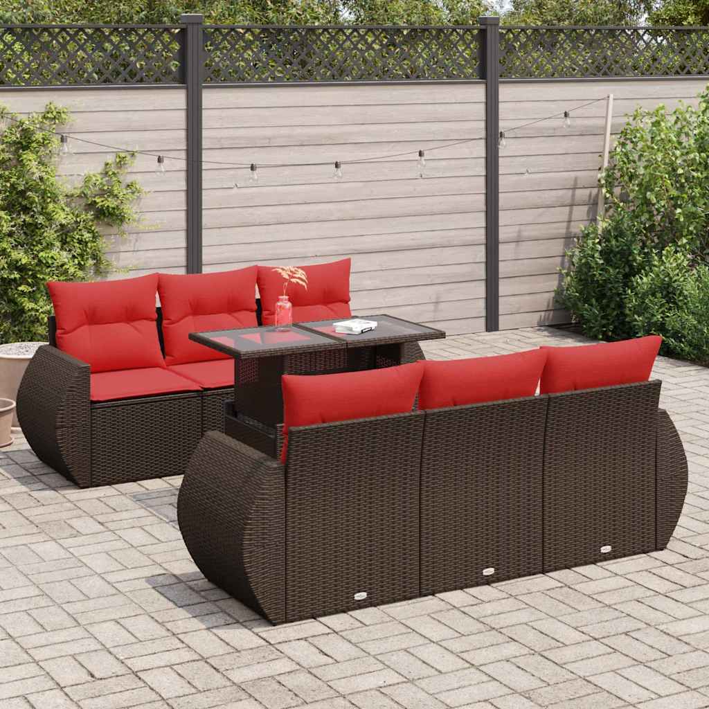 vidaXL 7-delige Loungeset met kussens poly rattan acacia zwart
