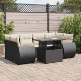 vidaXL 7-delige Loungeset met kussens poly rattan zwart