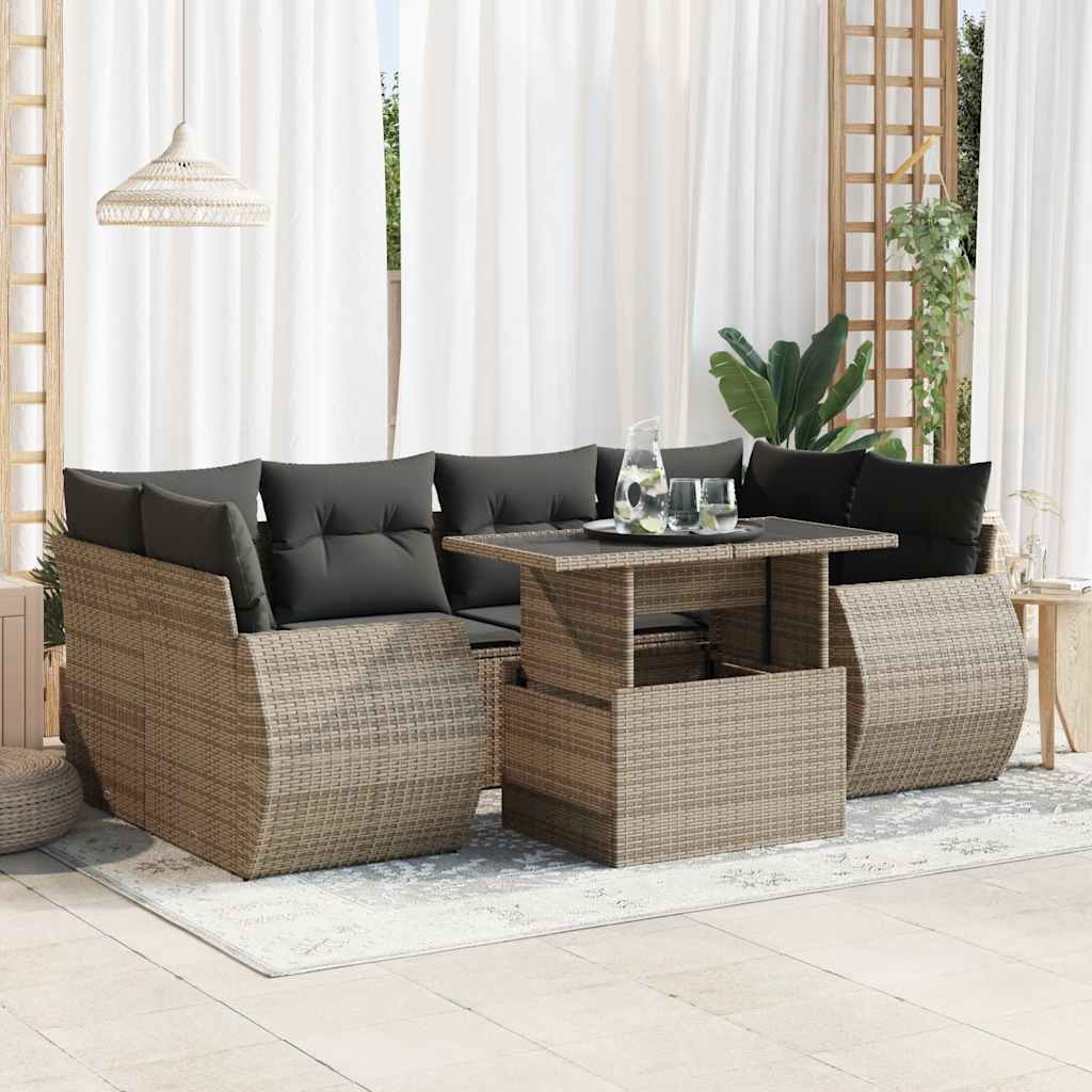 vidaXL 7-delige Loungeset met kussens poly rattan zwart