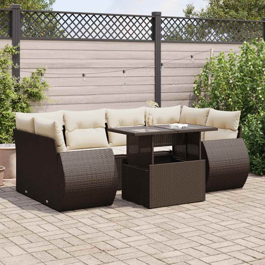vidaXL 7-delige Loungeset met kussens poly rattan zwart