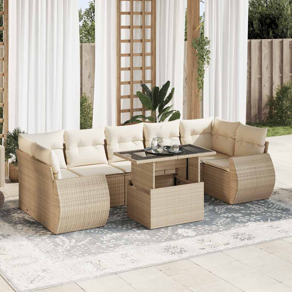 vidaXL 8-delige Loungeset met kussens poly rattan zwart