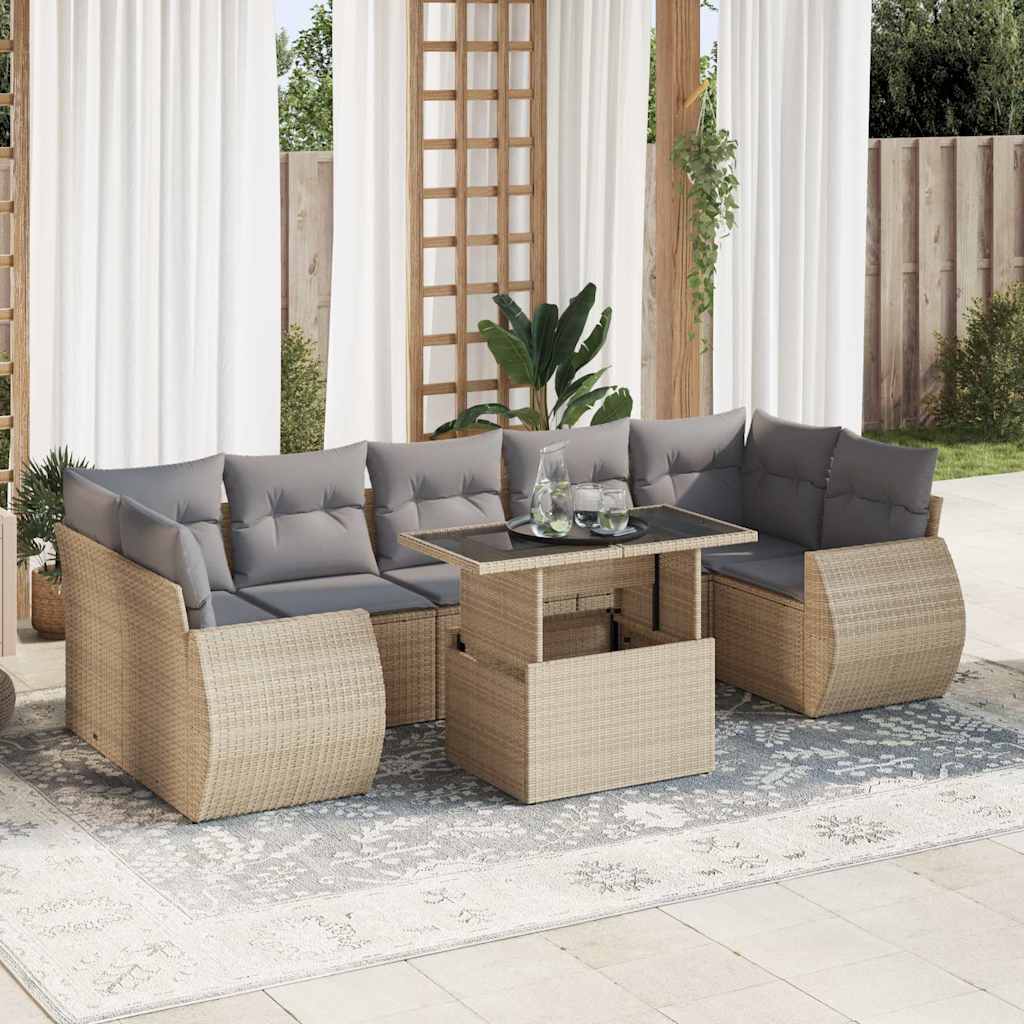 vidaXL 8-delige Loungeset met kussens poly rattan zwart