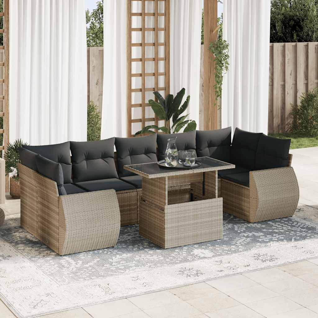 vidaXL 8-delige Loungeset met kussens poly rattan zwart