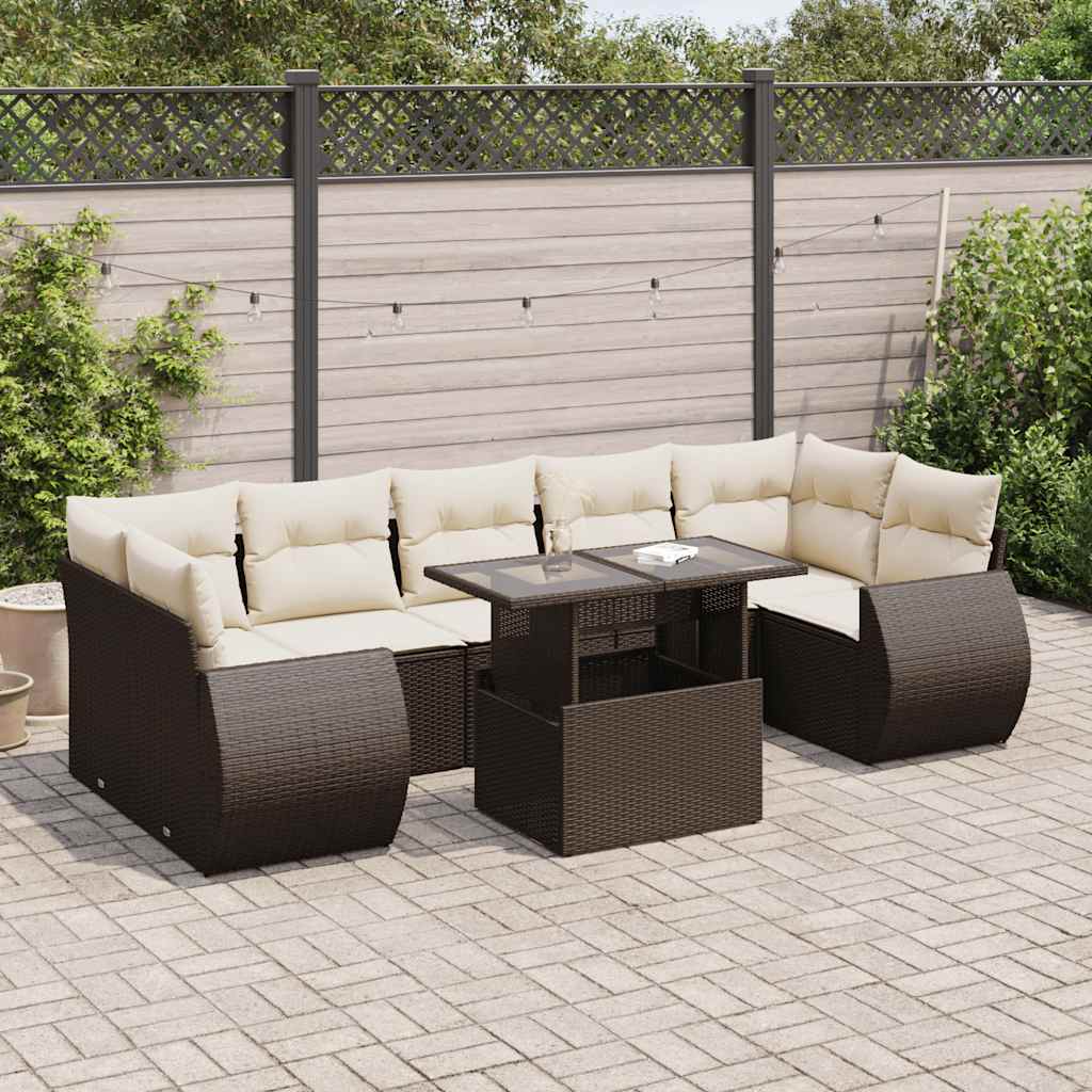 vidaXL 8-delige Loungeset met kussens poly rattan zwart