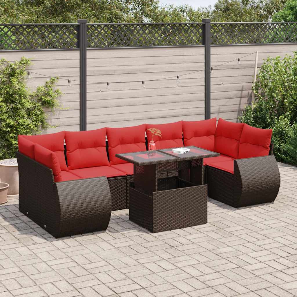 vidaXL 8-delige tuinbankset met kussens, zwart polyrotan