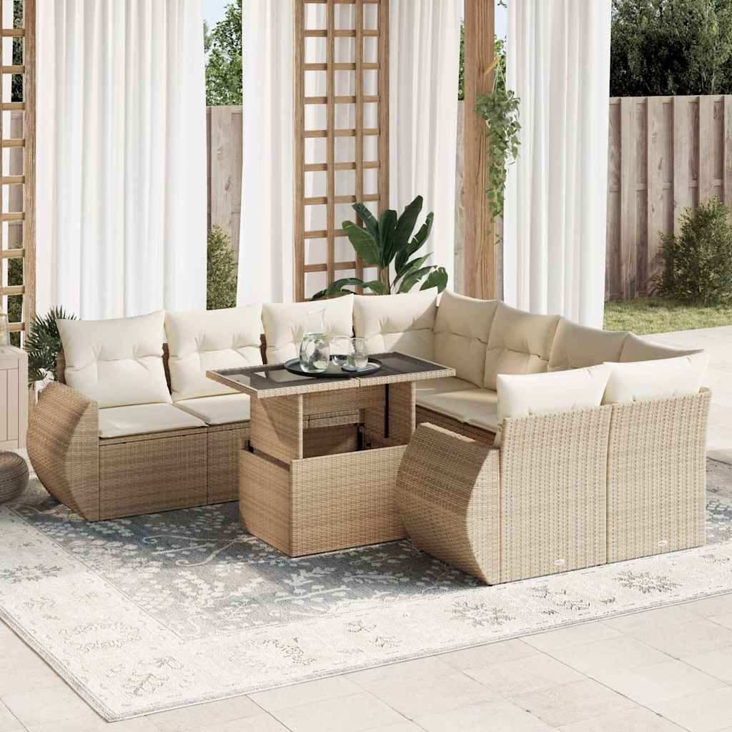 vidaXL 9-piece Poly Rattan Lounge Set with Cushions Black
