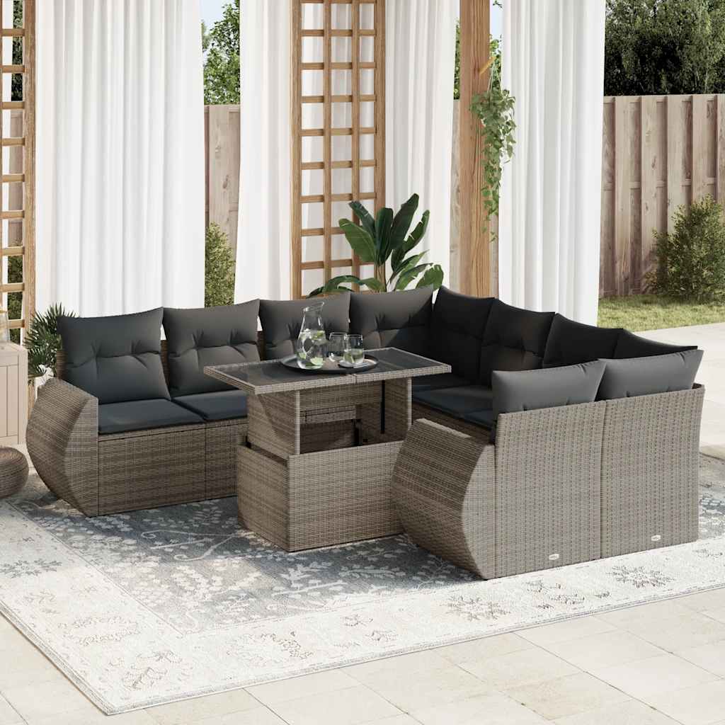 vidaXL 9-piece Poly Rattan Lounge Set with Cushions Black
