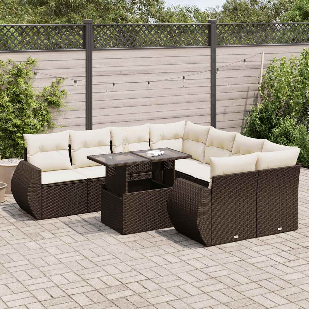vidaXL 9-piece Poly Rattan Lounge Set with Cushions Black