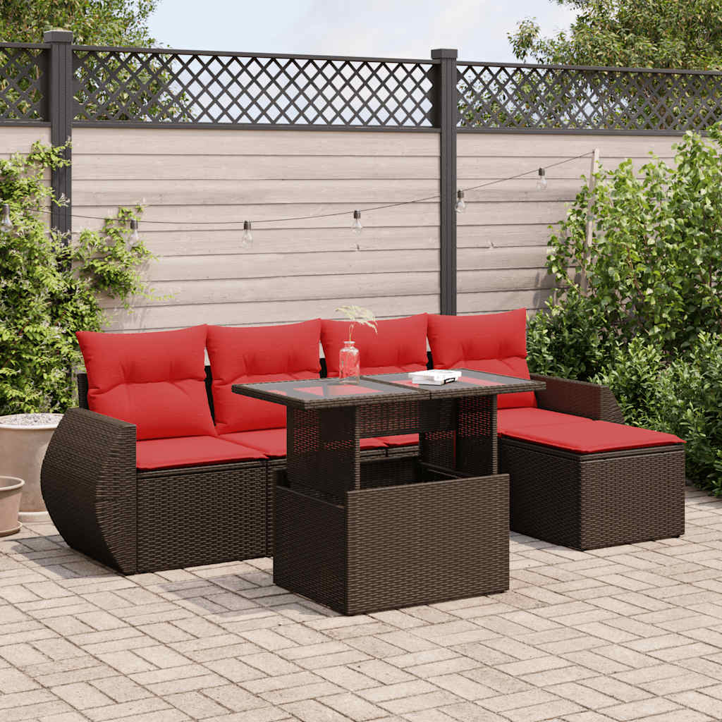 vidaXL 6-Piece Garden Sofa Set with Cushions Black Poly Rattan
