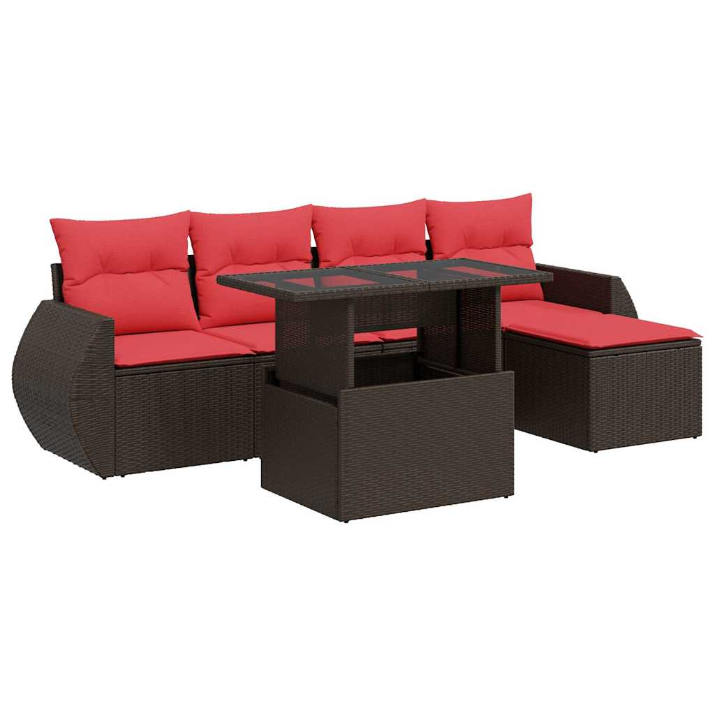 vidaXL 6-Piece Garden Sofa Set with Cushions Black Poly Rattan