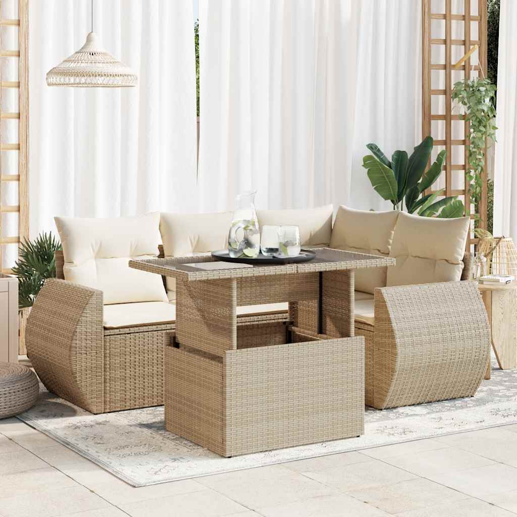 vidaXL 5-Piece Lounge Set with Cushions Poly Rattan Black
