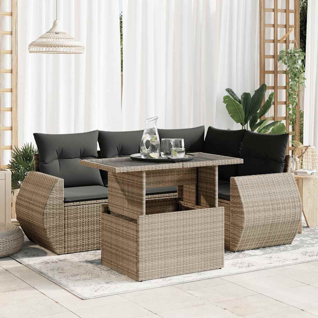 vidaXL 5-Piece Lounge Set with Cushions Poly Rattan Black