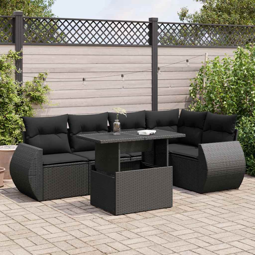 vidaXL 6-piece Lounge Set with Cushions Poly Rattan Black