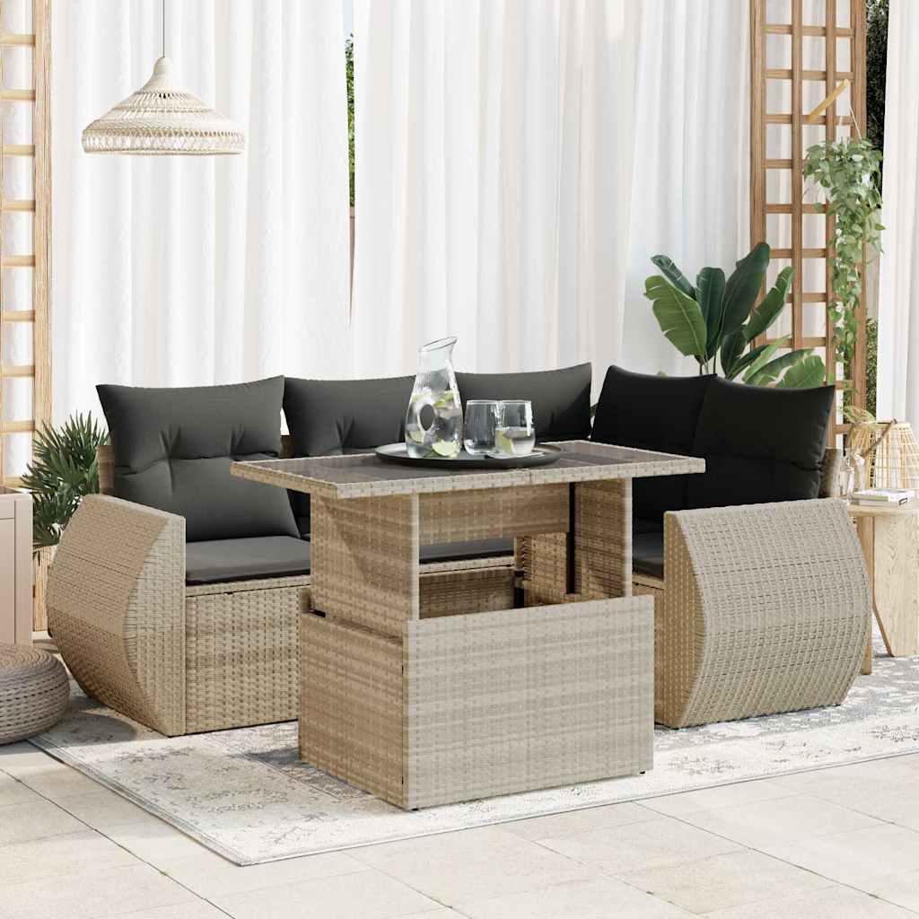 vidaXL 6-piece Lounge Set with Cushions Poly Rattan Black