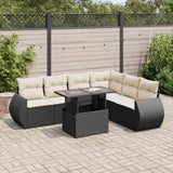 vidaXL 7-delige Loungeset met kussens poly rattan zwart