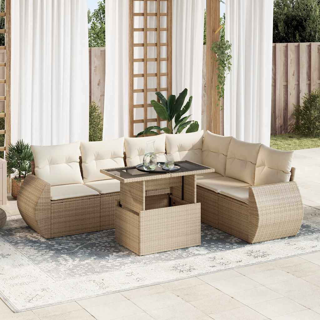 vidaXL 7-delige Loungeset met kussens poly rattan zwart
