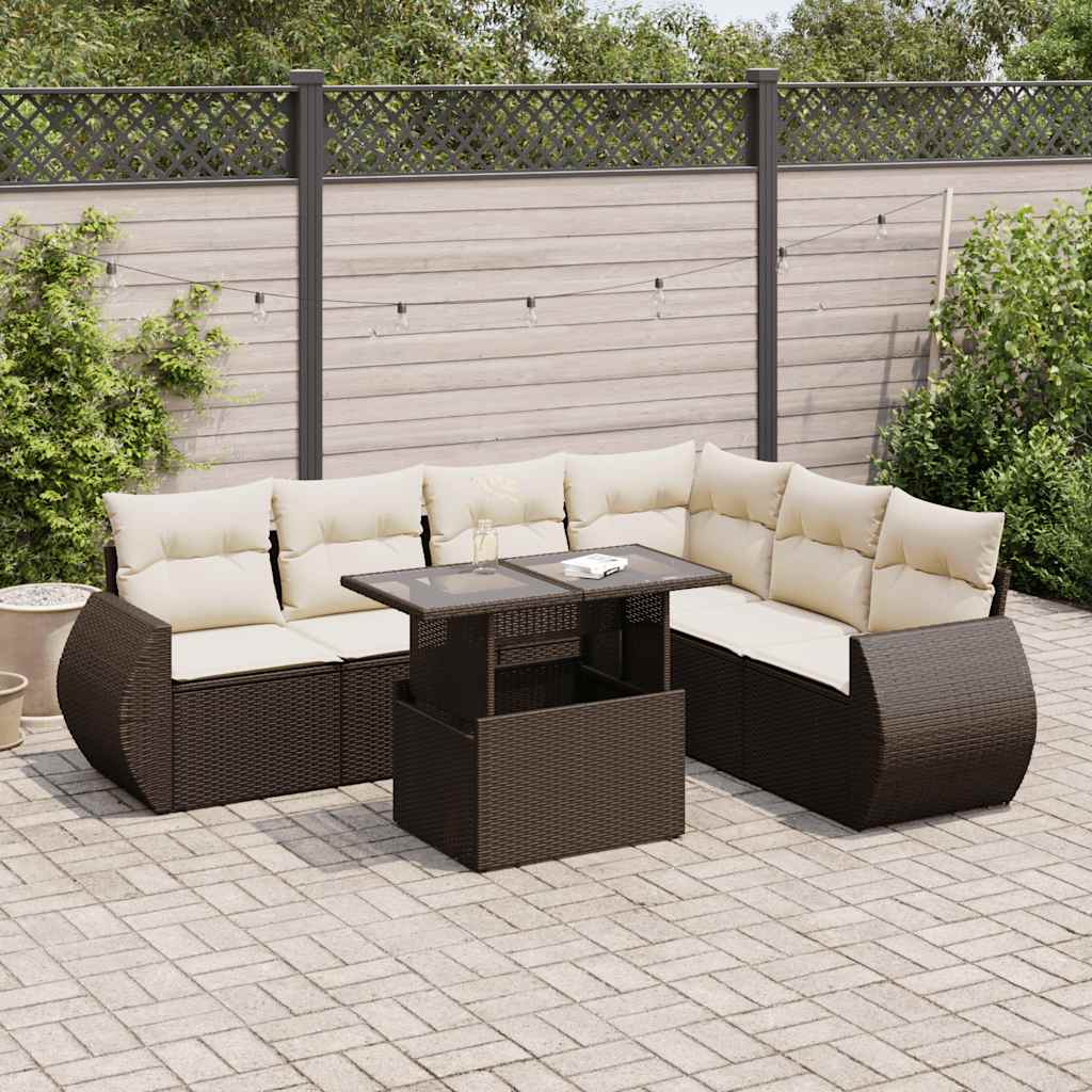 vidaXL 7-delige Loungeset met kussens poly rattan zwart
