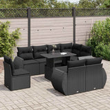 vidaXL 9-delige Loungeset met kussens poly rattan zwart