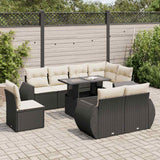 vidaXL 9-delige Loungeset met kussens poly rattan zwart