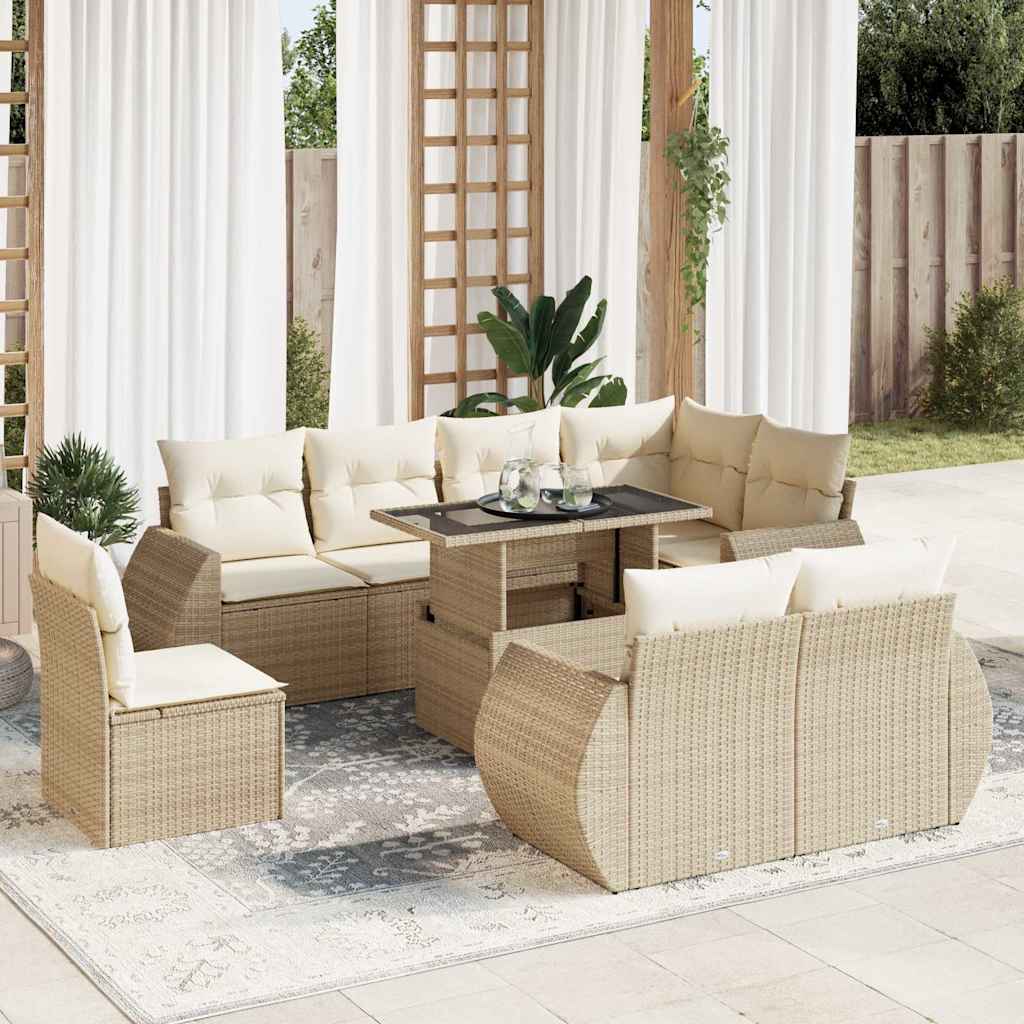 vidaXL 9-delige Loungeset met kussens poly rattan zwart