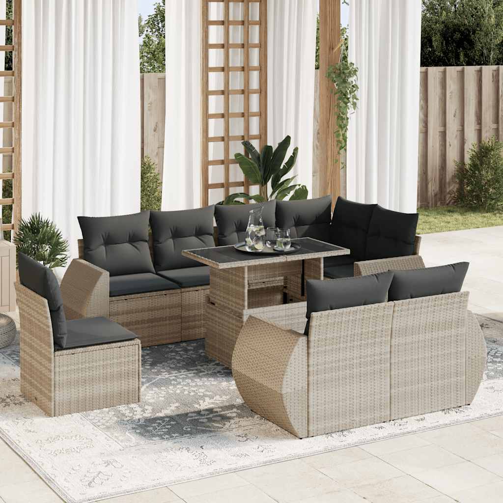 vidaXL 9-delige Loungeset met kussens poly rattan zwart