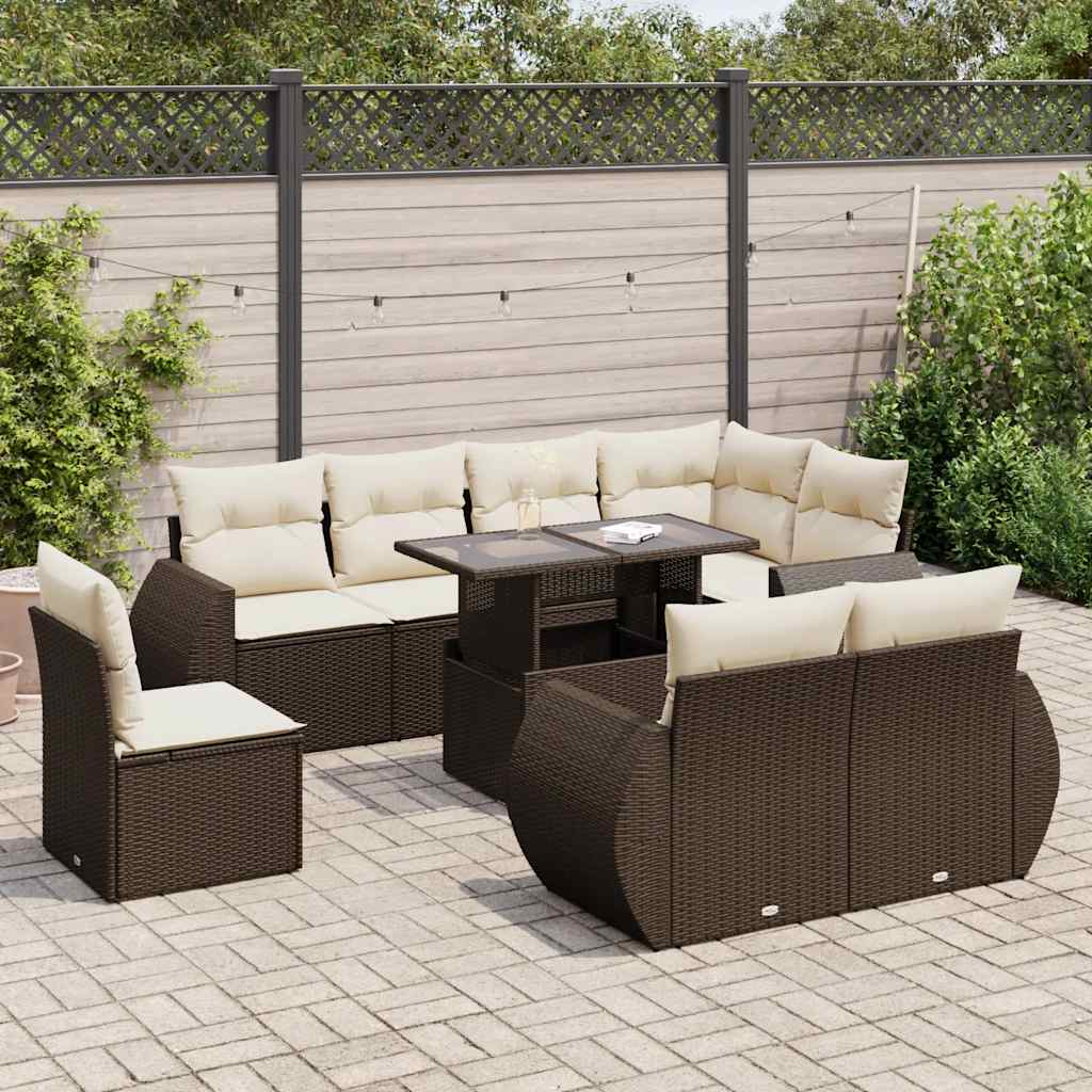 vidaXL 9-delige Loungeset met kussens poly rattan zwart