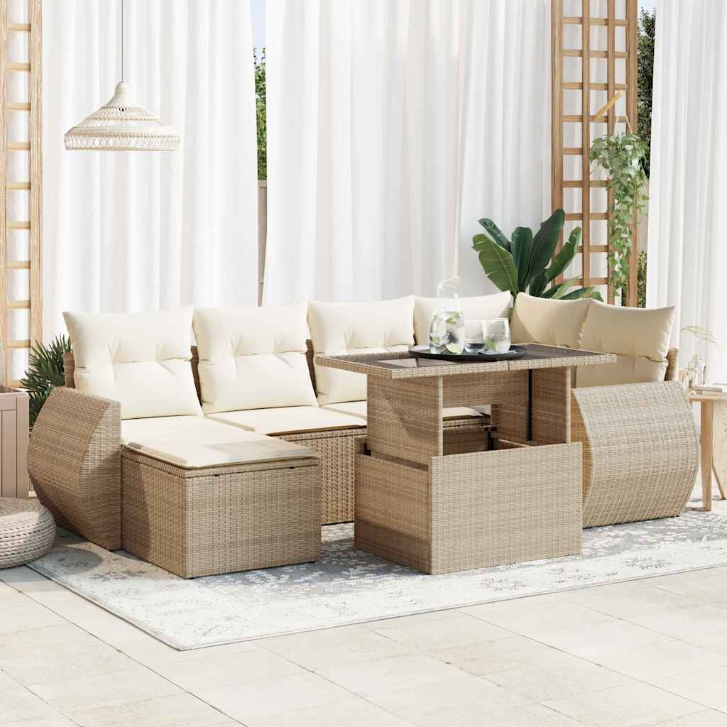 vidaXL 7-delige Loungeset met kussens poly rattan zwart