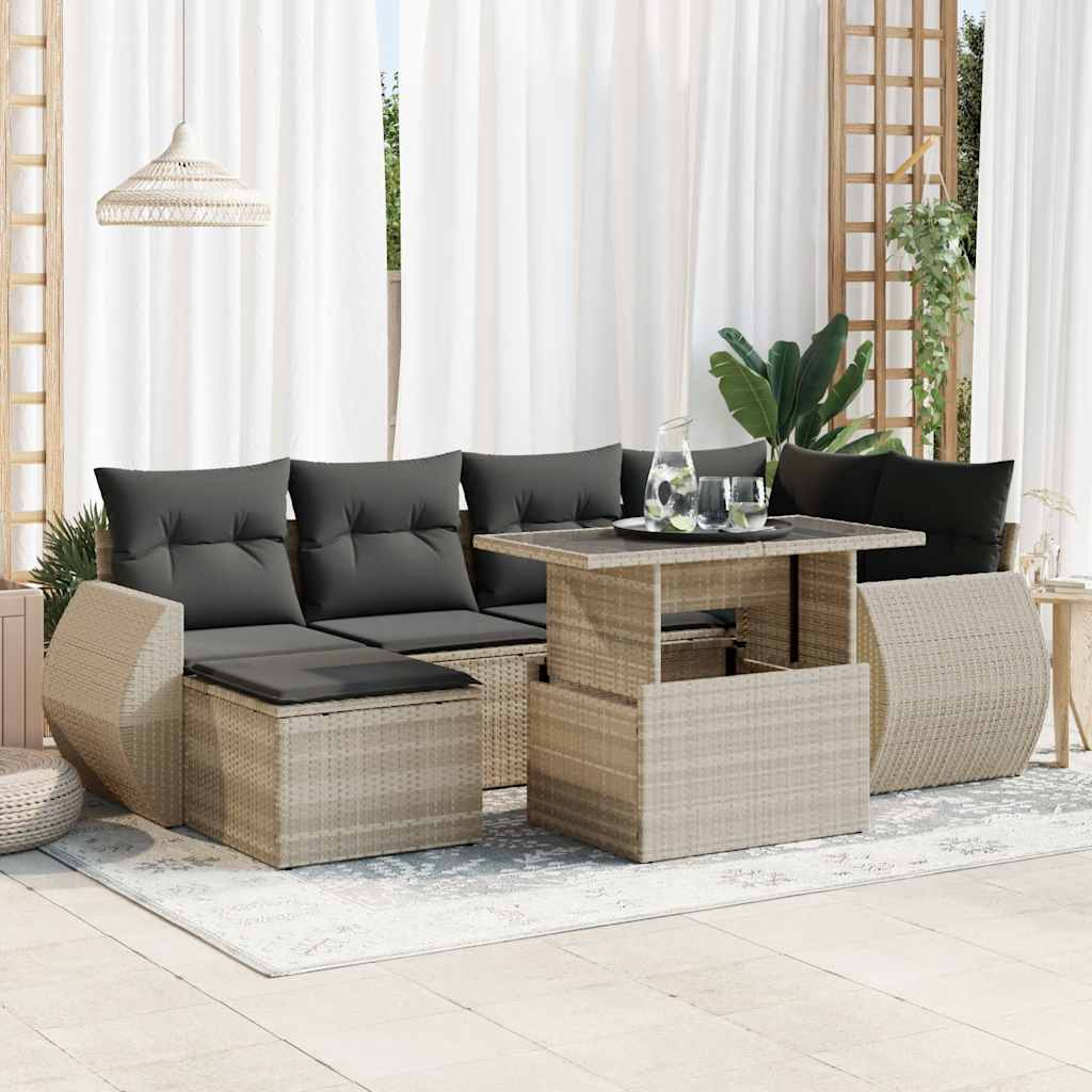 vidaXL 7-delige Loungeset met kussens poly rattan zwart