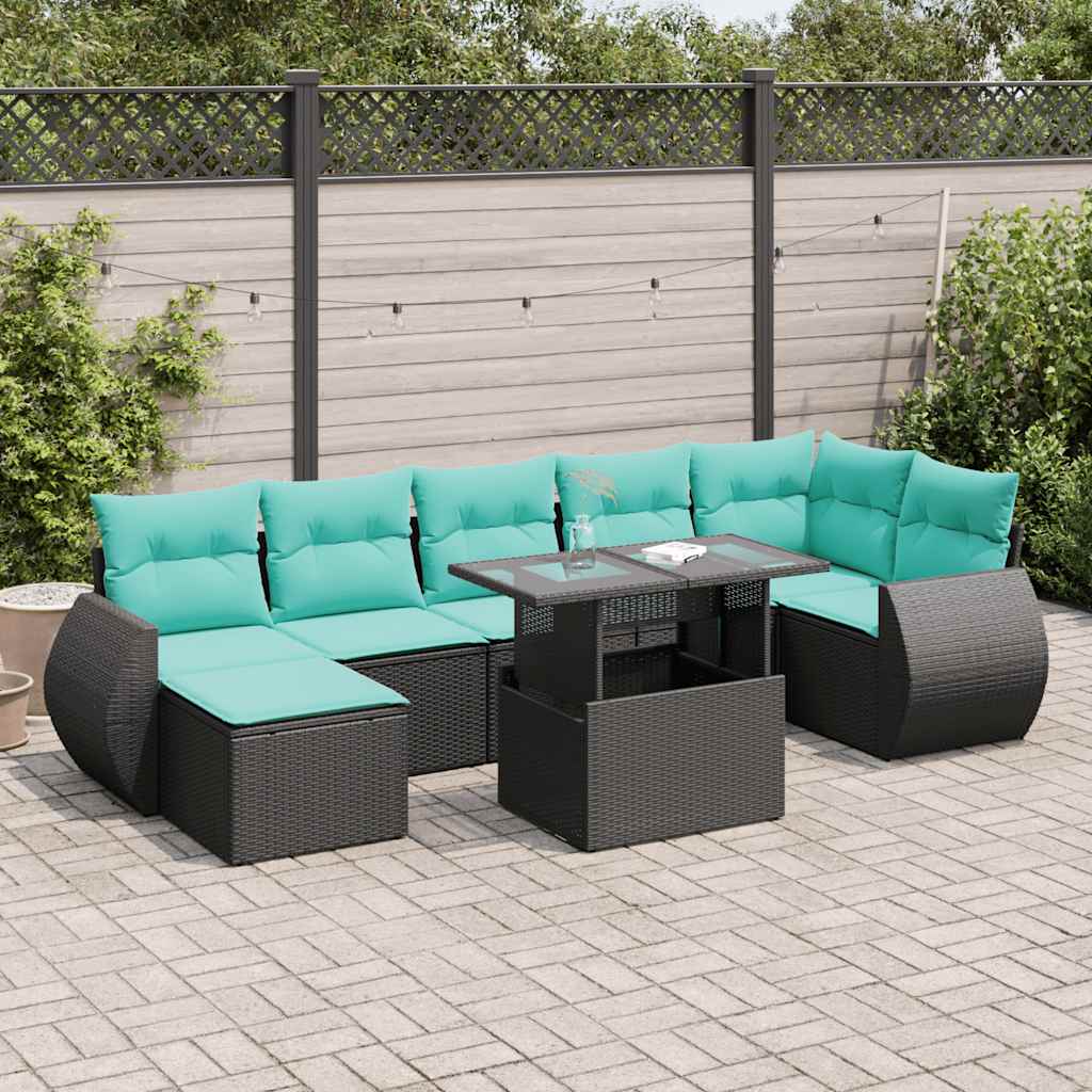 vidaXL 8-delige tuinbankset met kussens, zwart polyrotan