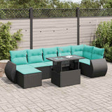 vidaXL 8-delige tuinbankset met kussens, zwart polyrotan