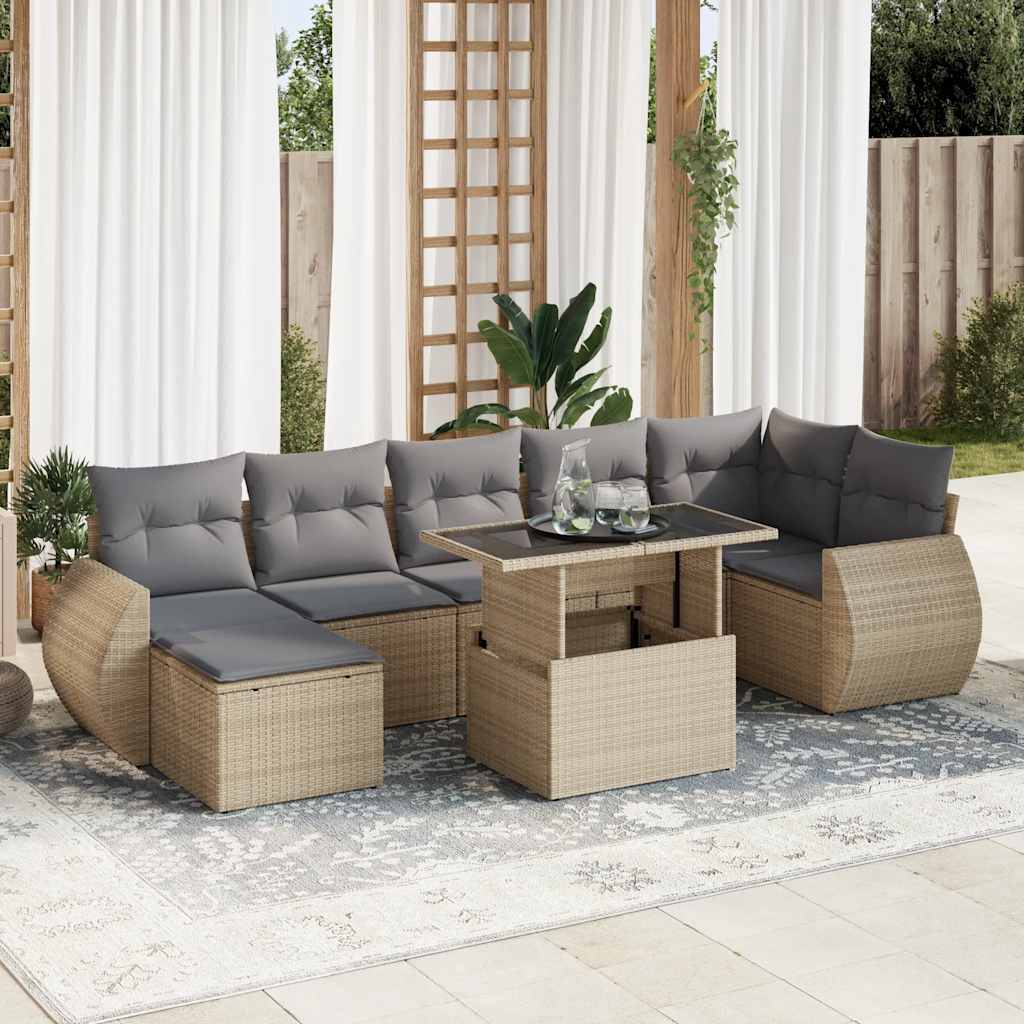 vidaXL 8-delige Loungeset met kussens poly rattan zwart
