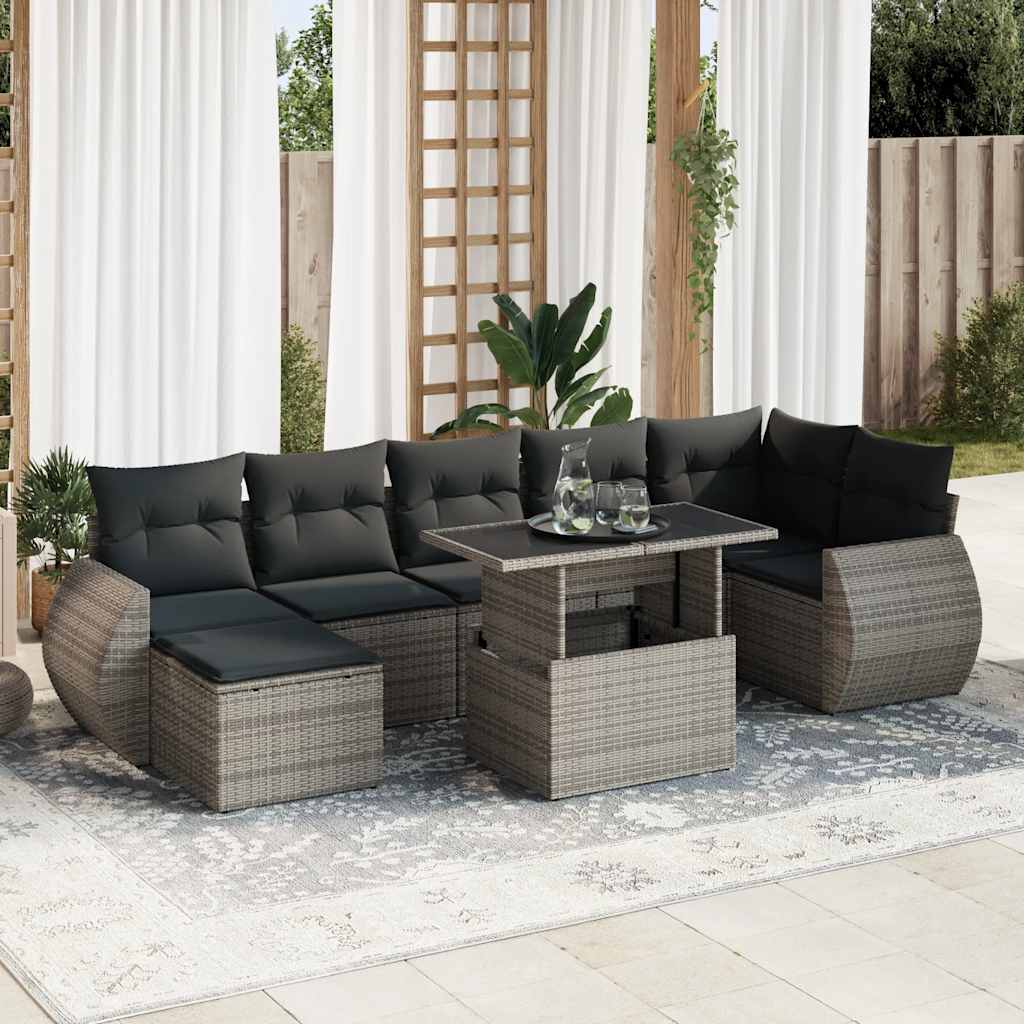 vidaXL 8-delige Loungeset met kussens poly rattan zwart