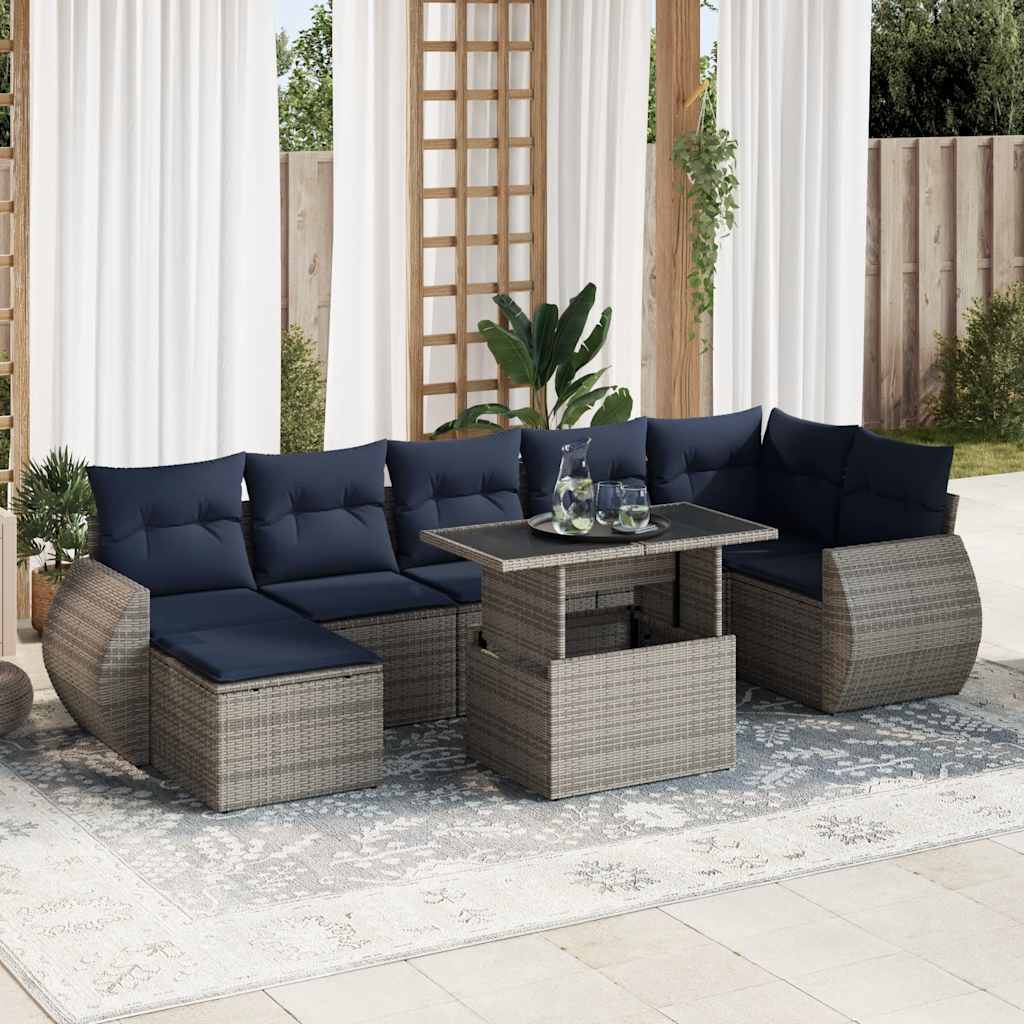 vidaXL 8-delige tuinbankset met kussens, zwart polyrotan