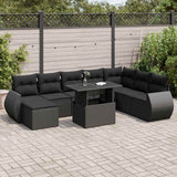 vidaXL 9-delige Loungeset met kussens poly rattan zwart