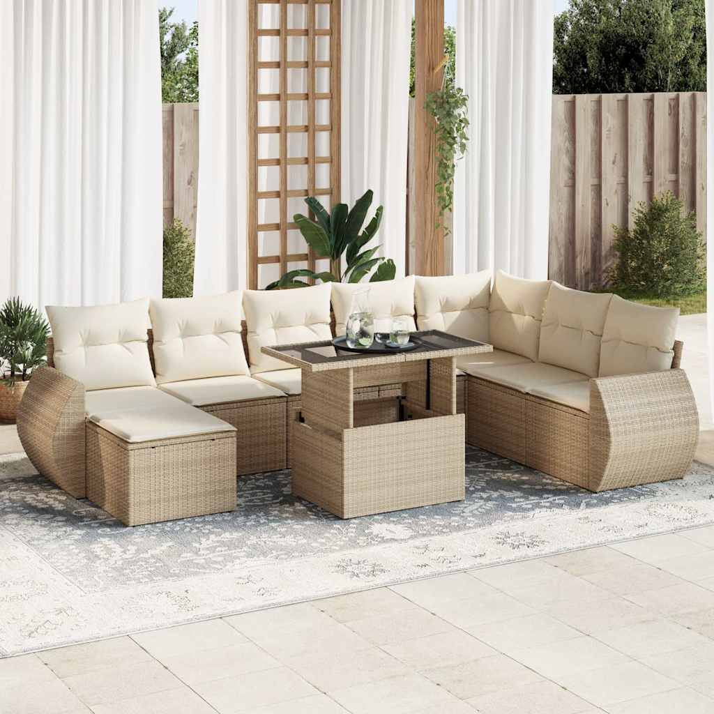 vidaXL 9-delige Loungeset met kussens poly rattan zwart