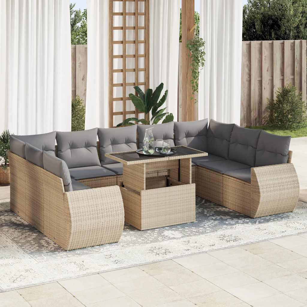 vidaXL 10-Piece Lounge Set with Cushions Poly Rattan Black