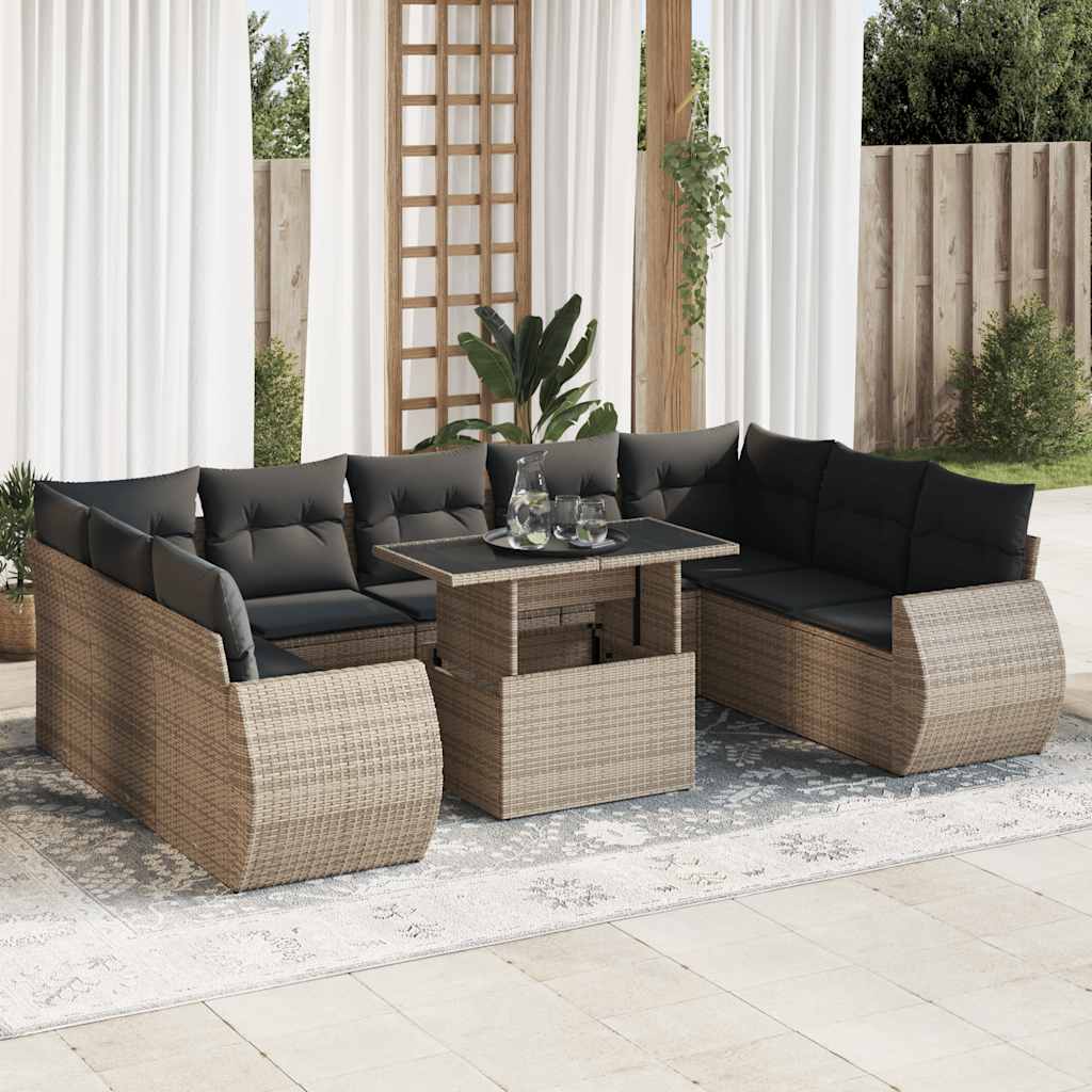 vidaXL 10-Piece Lounge Set with Cushions Poly Rattan Black