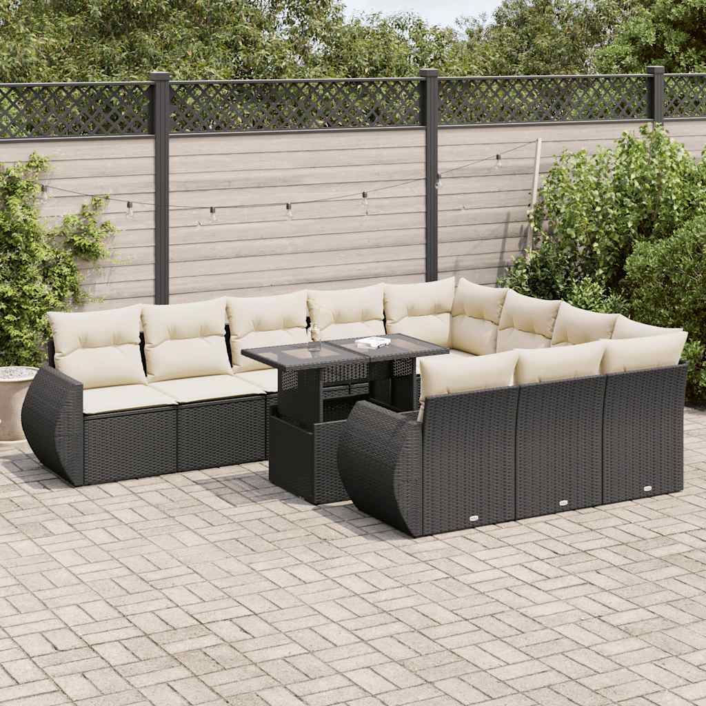vidaXL 11-delige Loungeset met kussens poly rattan zwart