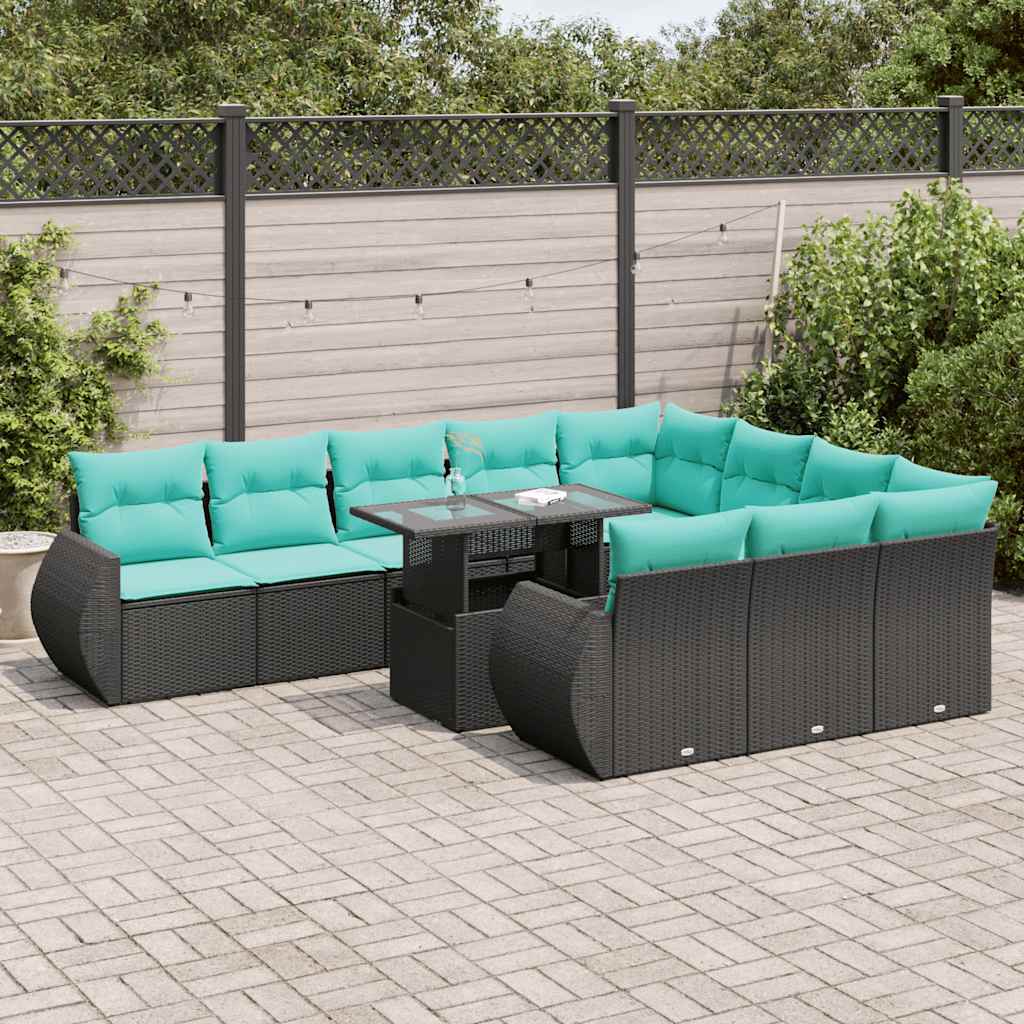 vidaXL 11-Piece Lounge Set with Cushions Poly Rattan Acacia Grey