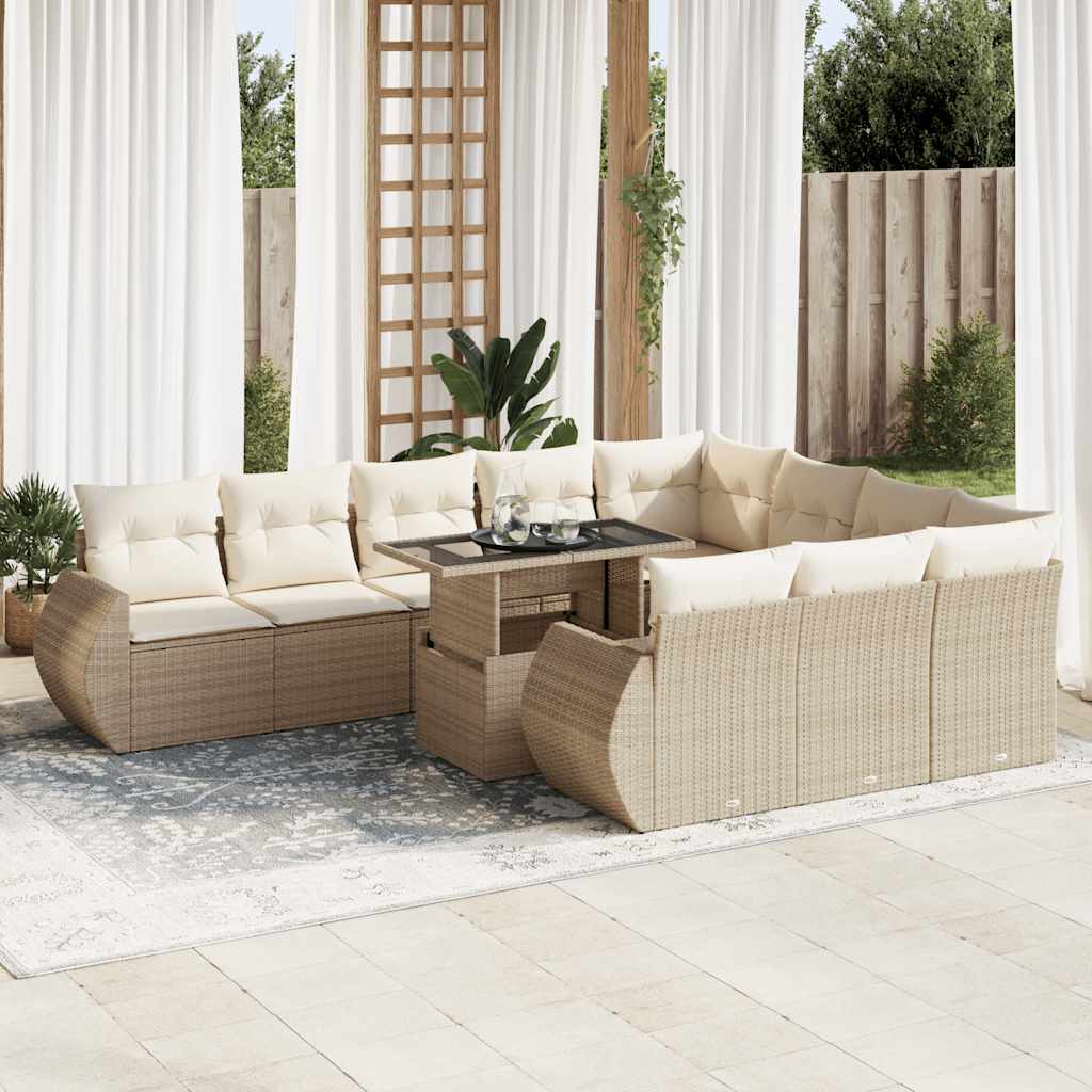 vidaXL 11-delige Loungeset met kussens poly rattan zwart