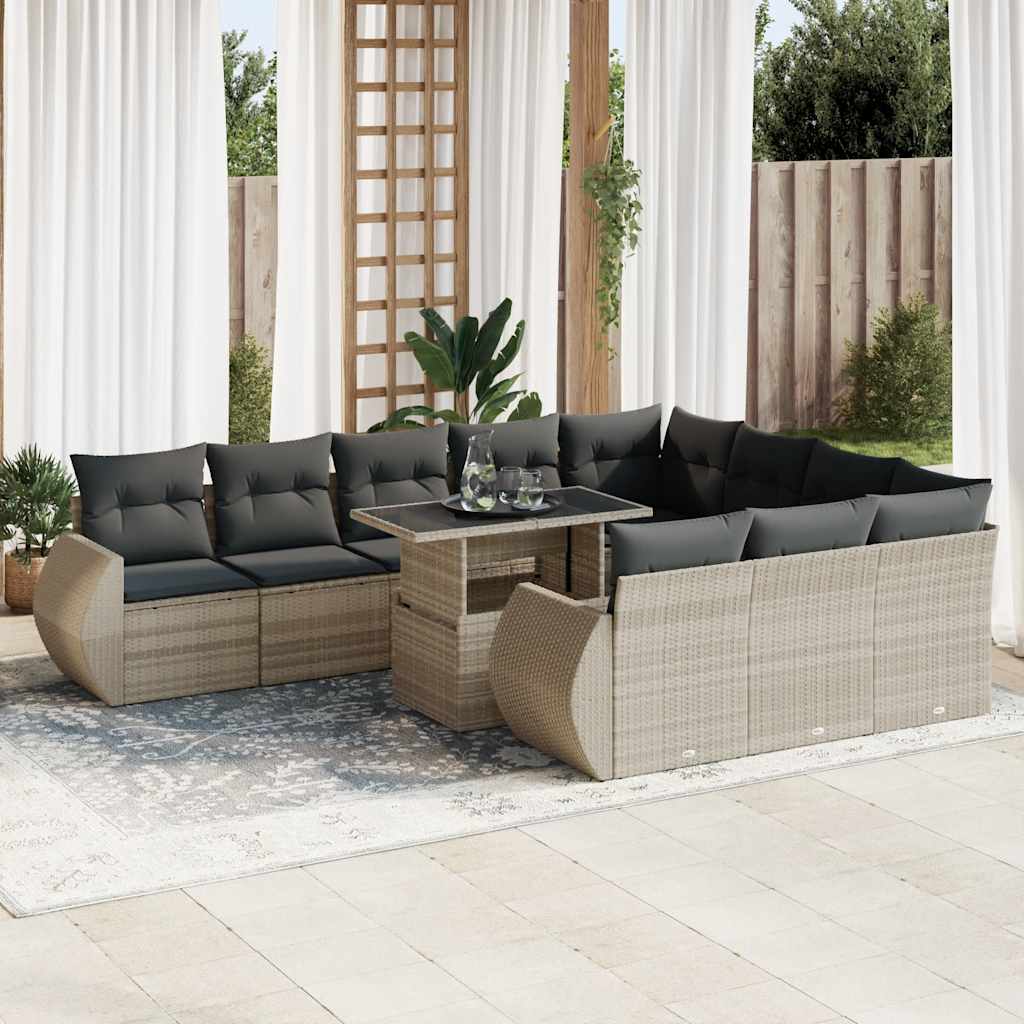 vidaXL 11-delige Loungeset met kussens poly rattan zwart