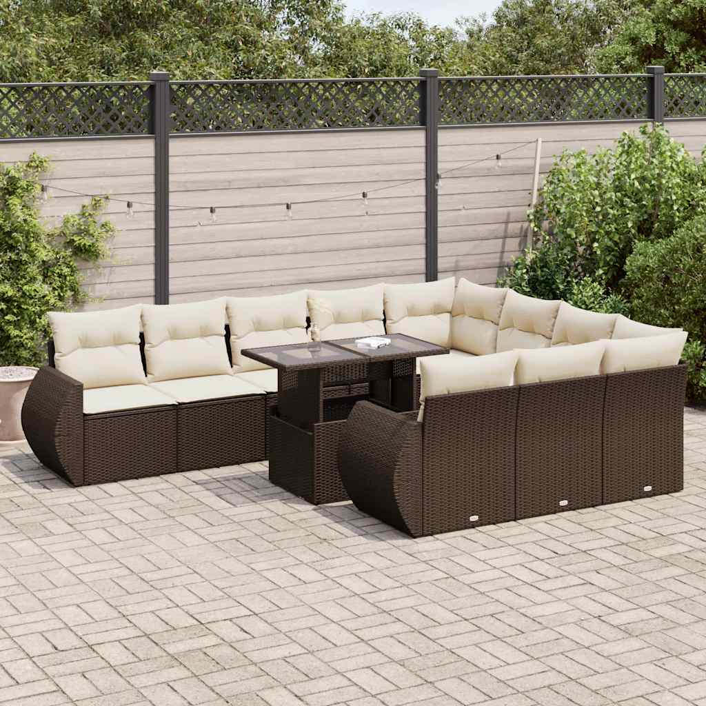 vidaXL 11-delige Loungeset met kussens poly rattan zwart