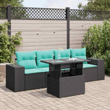 vidaXL 5-delige tuinbankset met kussens van zwart polyrotan