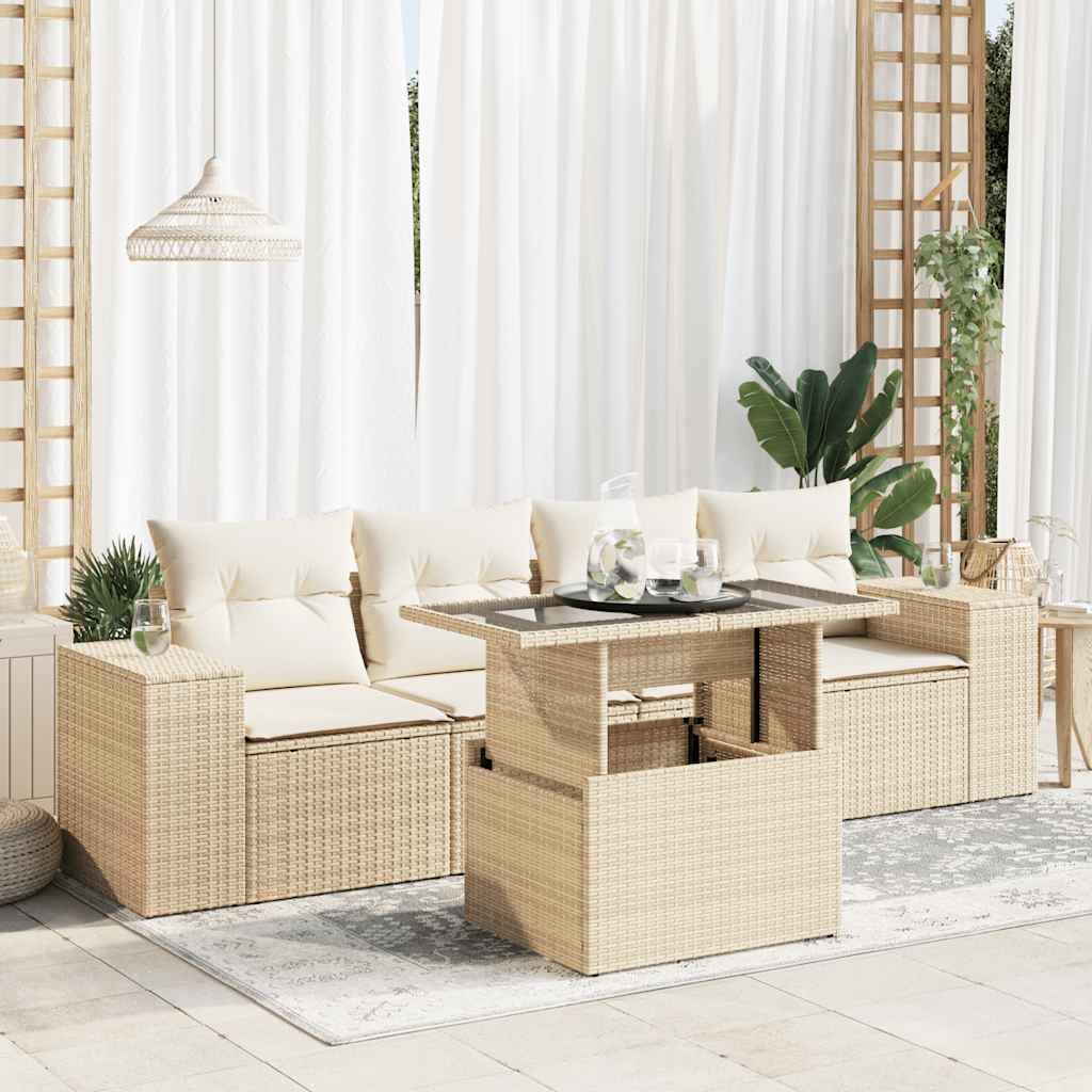 vidaXL 5-delige Loungeset met kussens poly rattan zwart