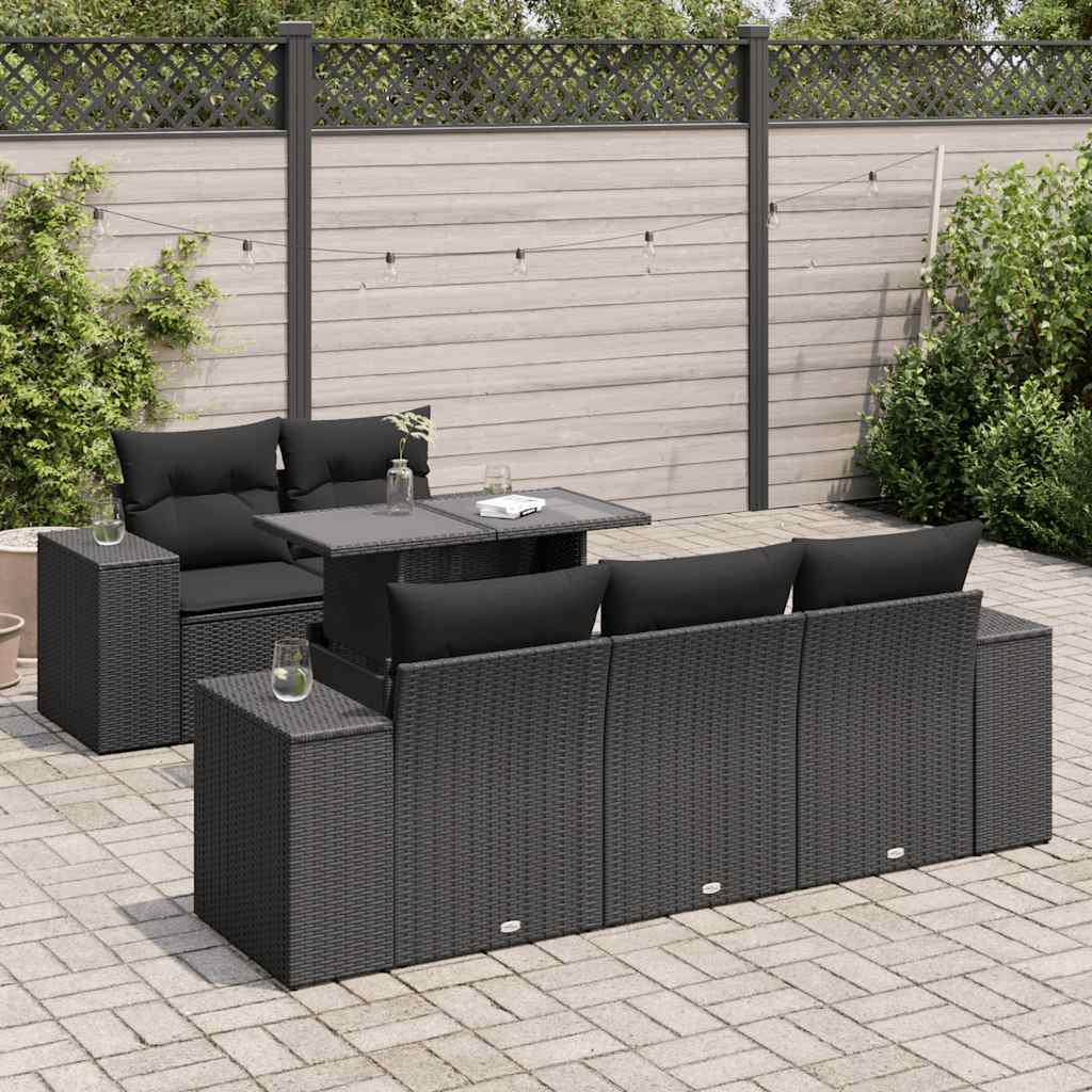 vidaXL 6-Piece Lounge Set with Cushions Poly Rattan Black