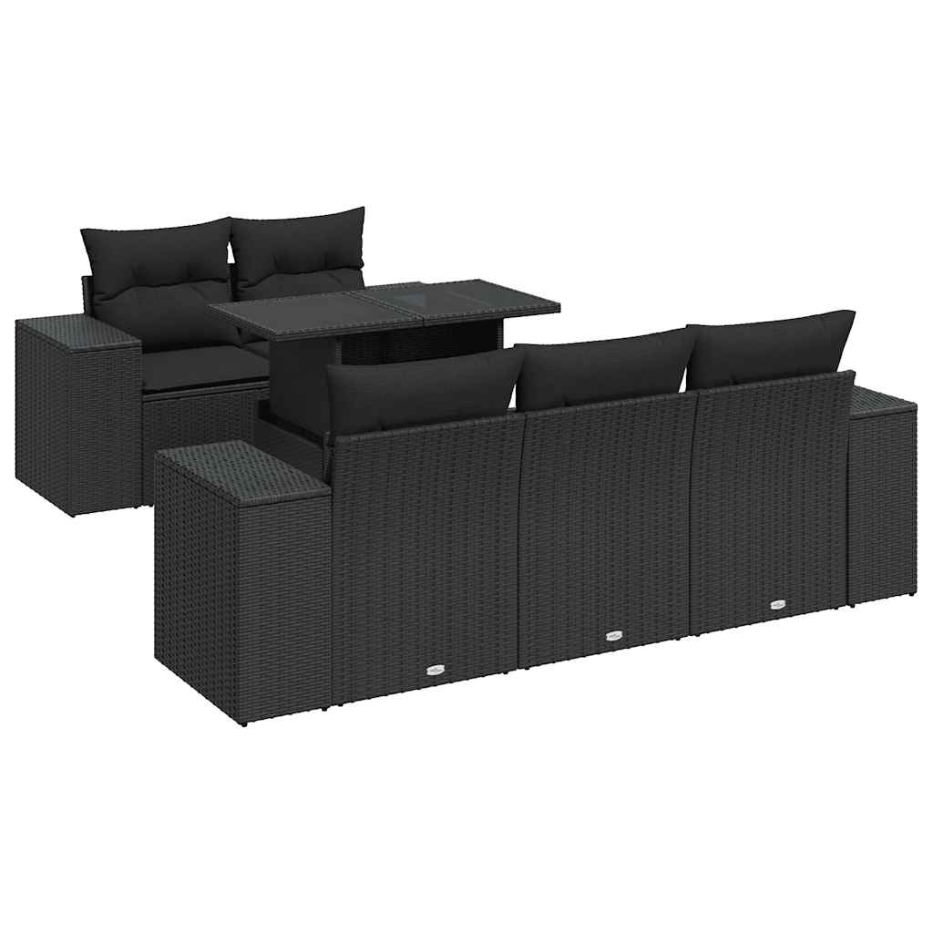 vidaXL 6-Piece Lounge Set with Cushions Poly Rattan Black