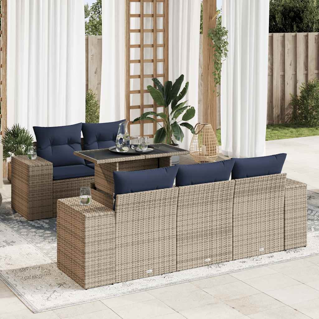 vidaXL 6-delige Loungeset met kussens poly rattan acacia zwart
