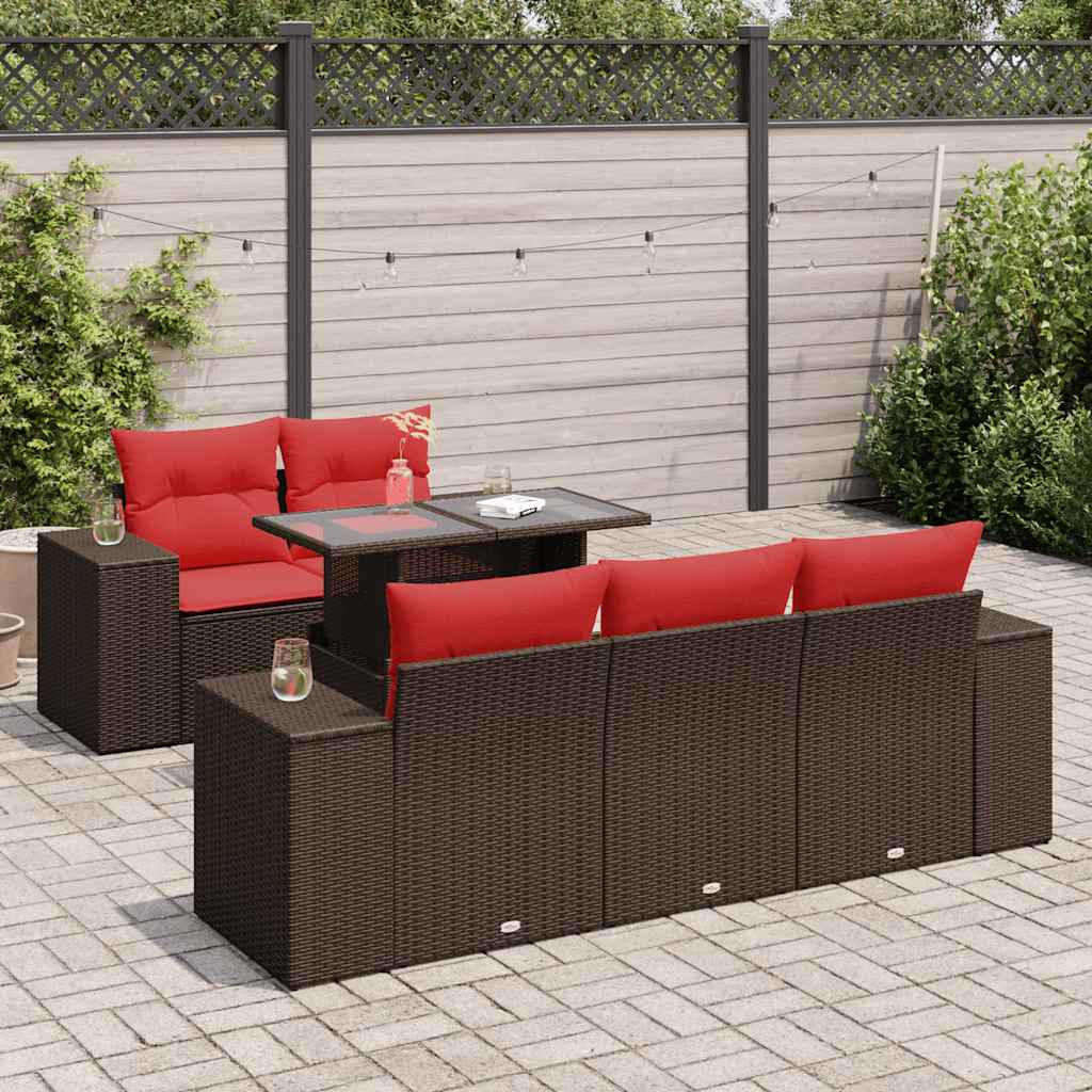 vidaXL 6-delige Loungeset met kussens poly rattan acacia zwart