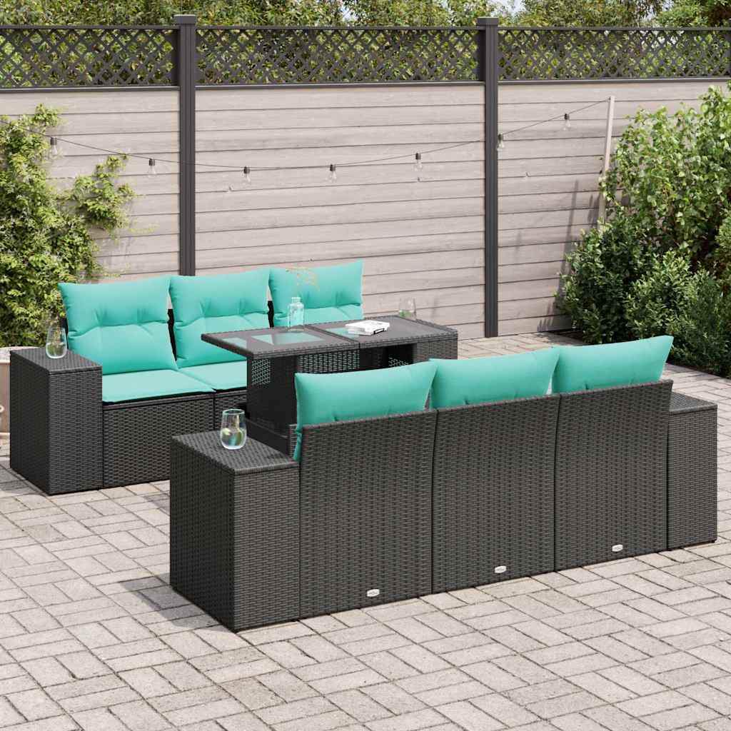 vidaXL 7-delige Loungeset met kussens poly rattan acacia zwart